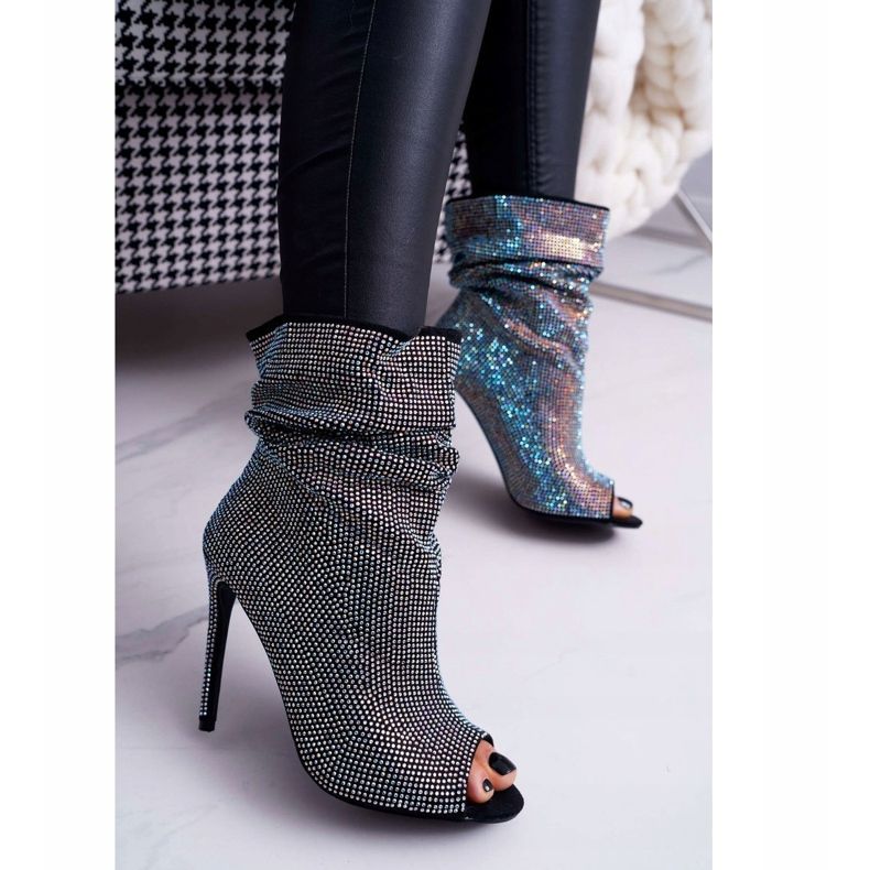 Bottes Pour Femmes À Talons Hauts Lu Boo Strass Bandes Noires 2