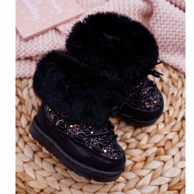 FRROCK Bottes de neige chaudes pour enfants avec fourrure de renard en cristal noir le noir 2