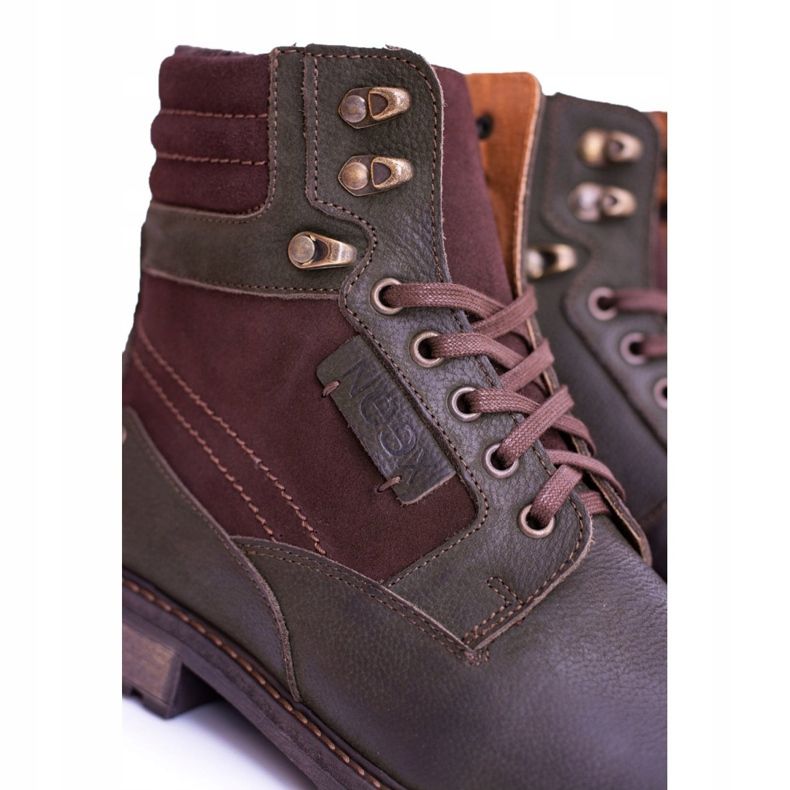 Bottes chaudes Neex en cuir olive pour hommes Grigor brun vert 2