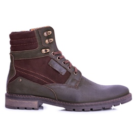 Bottes chaudes Neex en cuir olive pour hommes Grigor brun vert 6