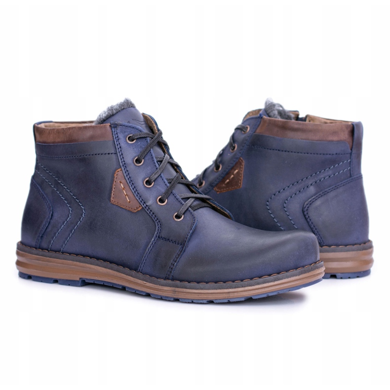 Polbut Bottines Homme Cuir Bleu Marine Chaussures Chaudes Verno 1