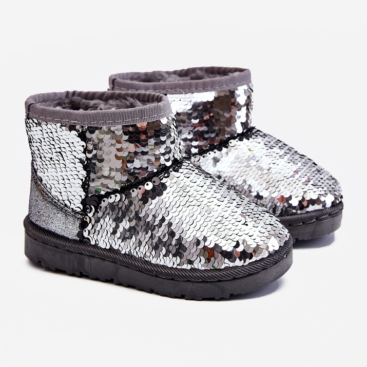 Bottes de neige argentées chaudes pour jeunes enfants Sequins Shard gris 1