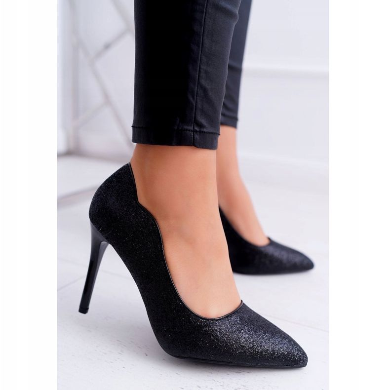 FB1 Escarpins à talons aiguilles noir pailleté Extrade pour femmes le noir 1