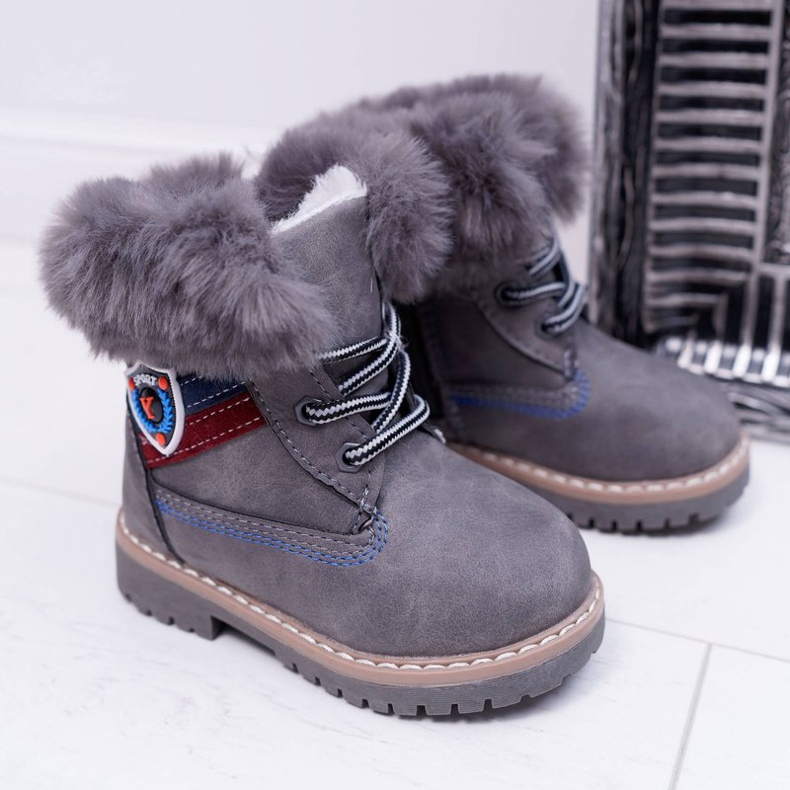 Bottes Enfant Garçon Fourrure Warm Trappers Gris Cobi 2