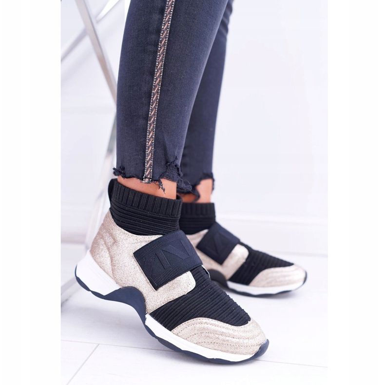 Chaussures de sport pour femmes Lu Boo avec une chaussette Gold Glitter Phantom noir multicolore jaune 2