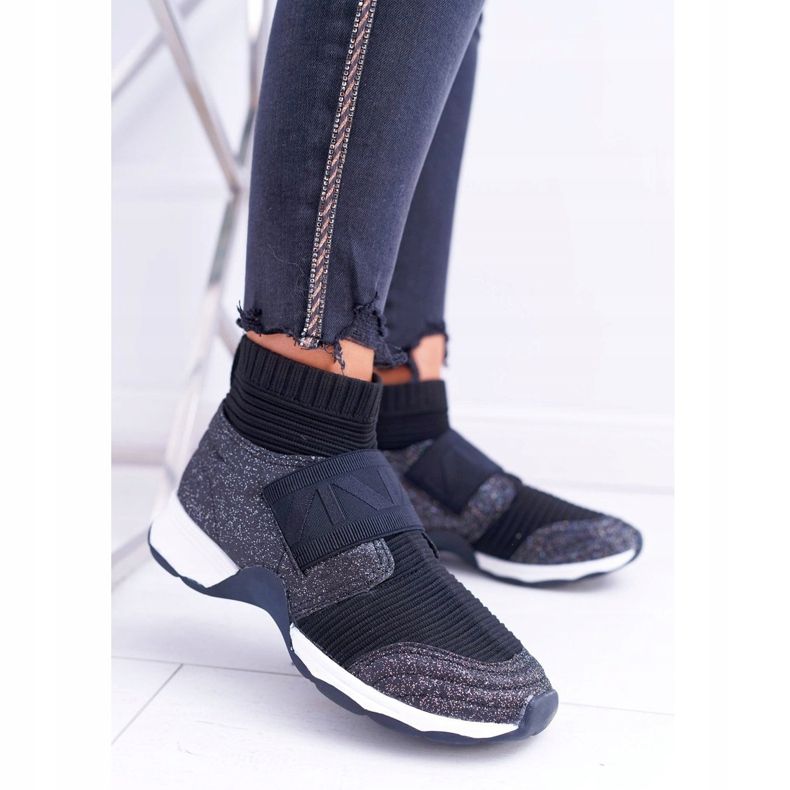 Chaussures De Sport Femme Lu Boo Avec Chaussette Black Glitter Phantom le noir 1