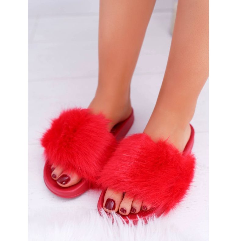 Chaussons Femme Avec Fourrure Fourrure Rouge 1