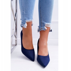 FB1 Escarpins Femme En Daim En Spitz Bleu Marine Crème 4