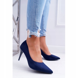 FB1 Escarpins Femme En Daim En Spitz Bleu Marine Crème 1