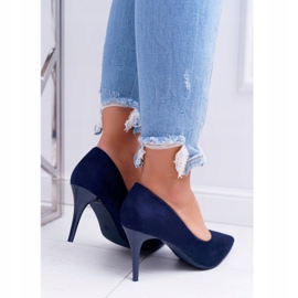 FB1 Escarpins Femme En Daim En Spitz Bleu Marine Crème 3