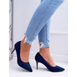 FB1 Escarpins Femme En Daim En Spitz Bleu Marine Crème 5