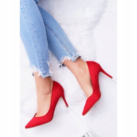 FB1 Escarpins Femme En Daim En Spitz Rouge Crème 7