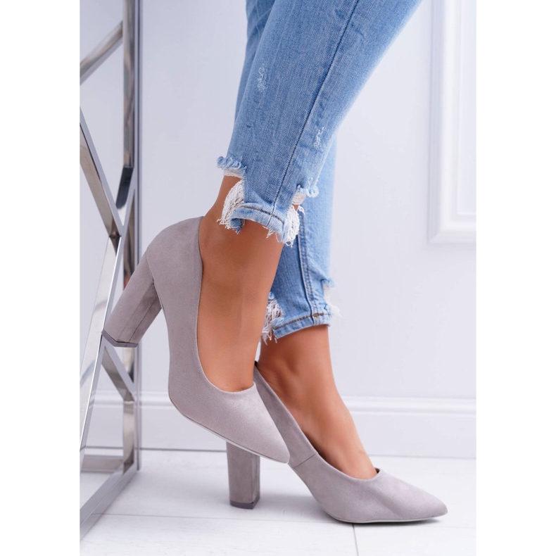 SEA Escarpins Femme À Talons En Daim Gris Fraise 2