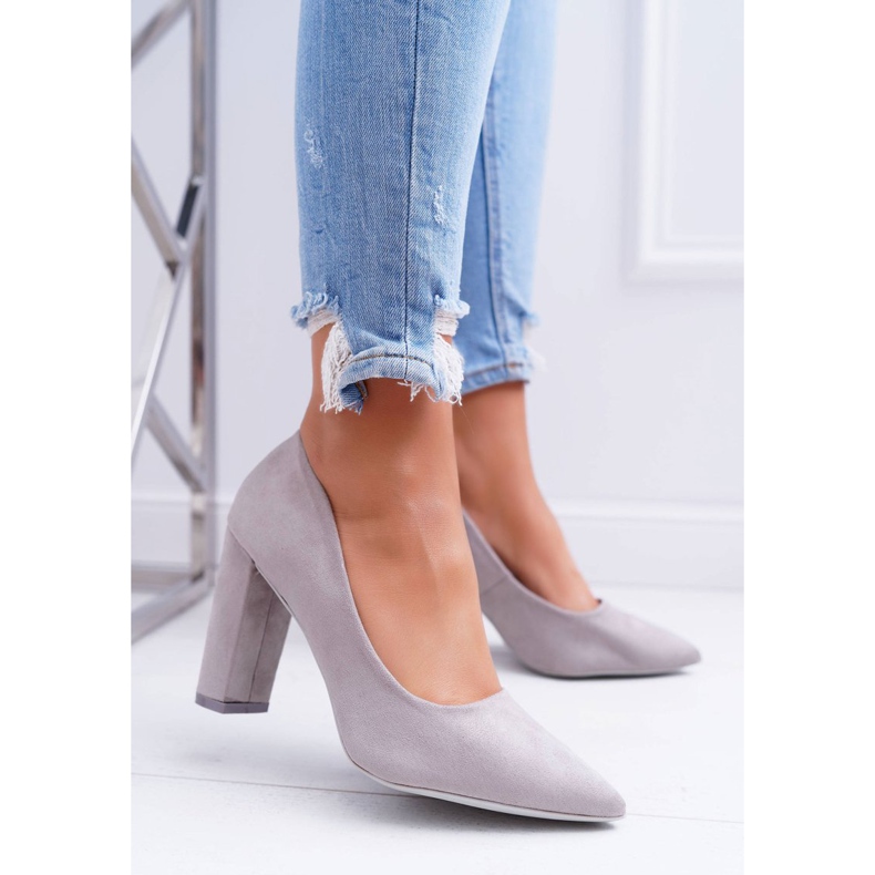 SEA Escarpins Femme À Talons En Daim Gris Fraise 1