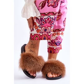 BM Chaussons Femme Fourrure Naturelle Marron Naturis brun 1