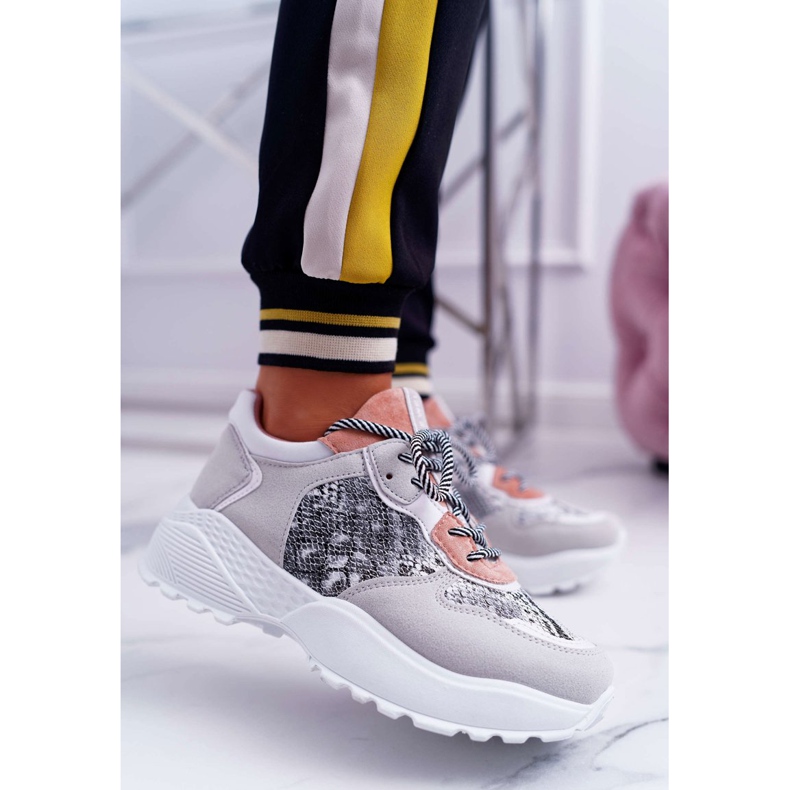 NFR Chaussures de sport pour femmes à semelle haute en peau de serpent rose Chillout gris 1