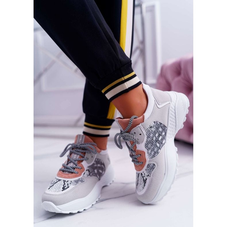 NFR Chaussures de sport pour femmes à semelle haute en peau de serpent rose Chillout gris 2