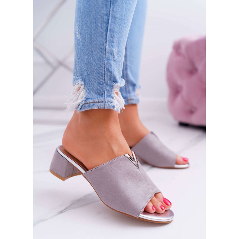 Vinceza Pantoufles Classiques Élégantes Pour Femmes On A Block Gris Demea 2