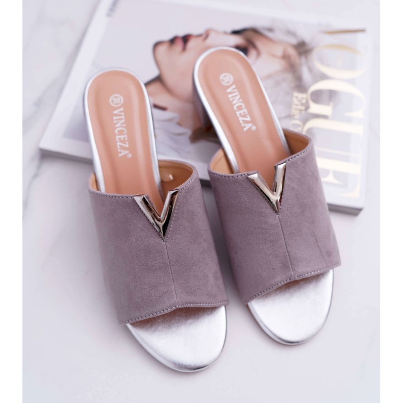 Vinceza Pantoufles Classiques Élégantes Pour Femmes On A Block Gris Demea 1