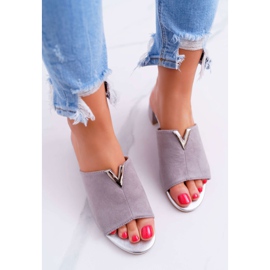 Vinceza Pantoufles Classiques Élégantes Pour Femmes On A Block Gris Demea 4