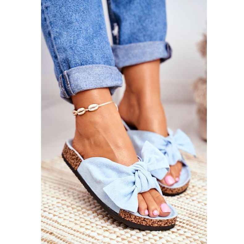 BUGO Pantoufles bleues pour femmes sur le nœud en liège Wendy 1