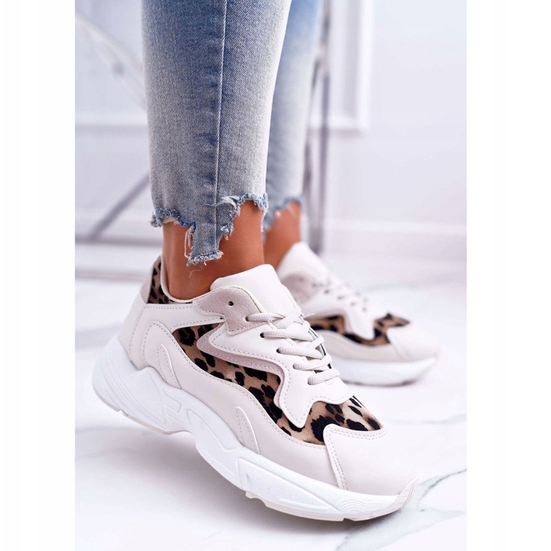 FJ1 Chaussures Sport Femme Beige Léopard Mezeno blanche brun 1