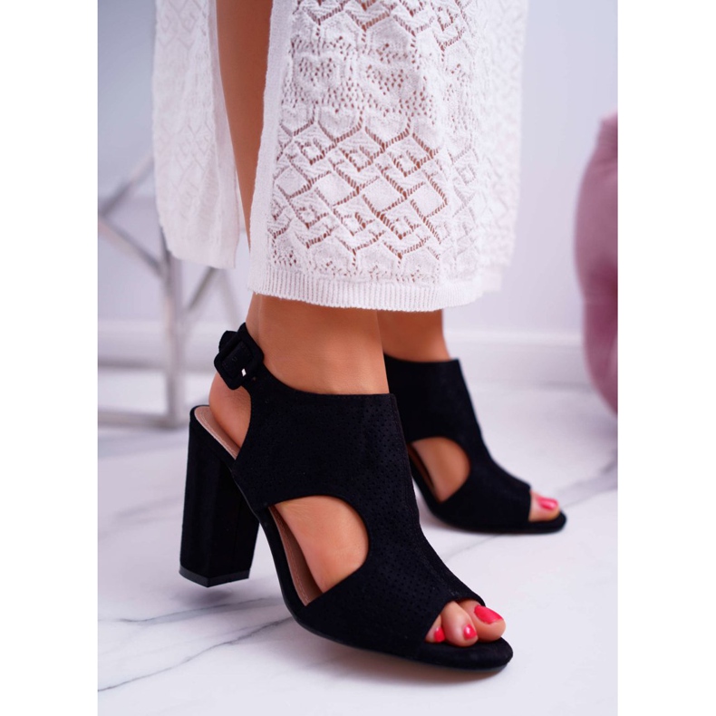 HAN Sandales À Talons Ouverts Pour Femmes En Daim Noir HiBaby 1