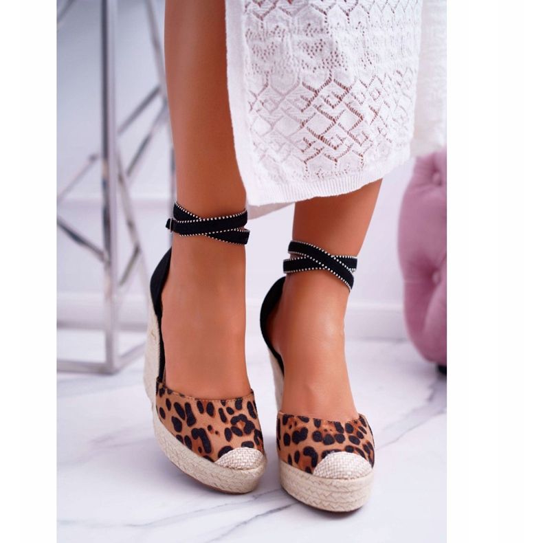FB2 Sandales Pour Femmes Sur Un Compensé En Lin Léopard Canterola brun noir 2
