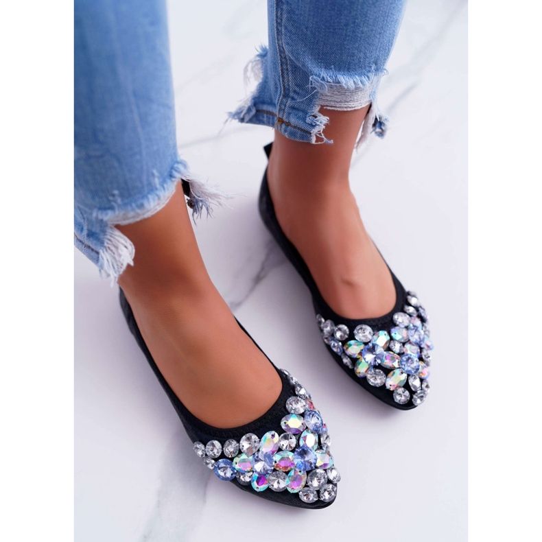 PS1 Ballerines pour femmes avec pierres de cristal noires 2