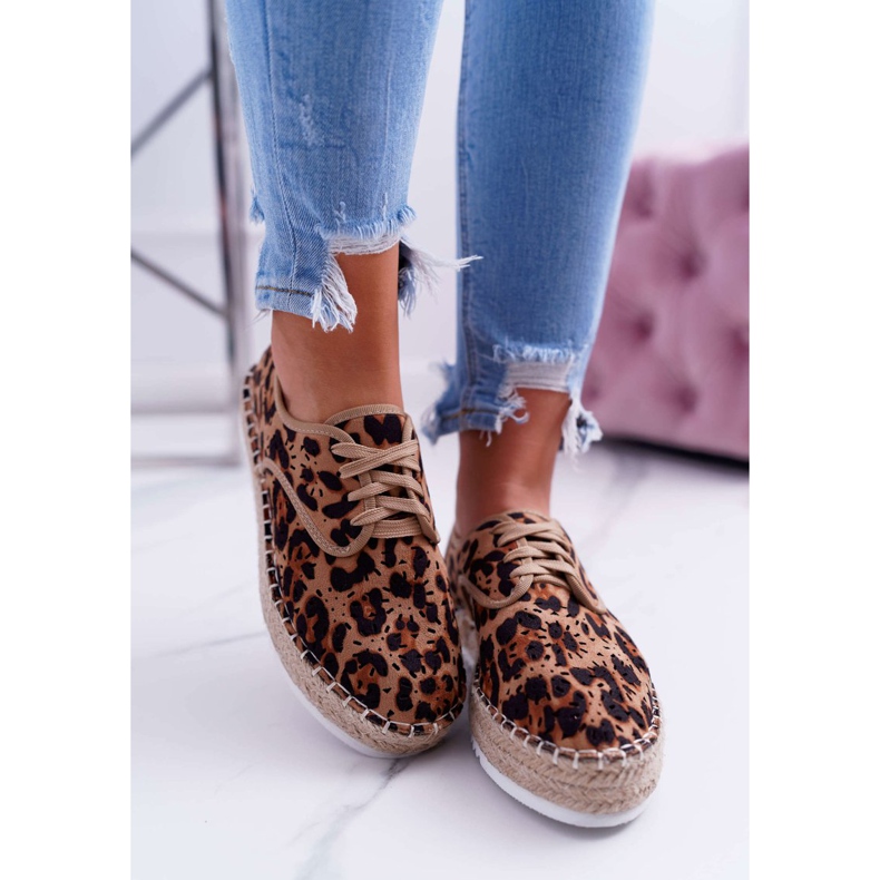 HAN Espadrilles Femme À Lacets En Daim Léopard MyShoes brun 1