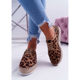 HAN Espadrilles Femme À Lacets En Daim Léopard MyShoes brun 2