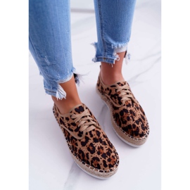 HAN Espadrilles Femme À Lacets En Daim Léopard MyShoes brun 4