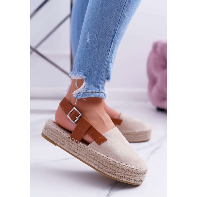 NFR Espadrilles Femme En Daim Sur Une Plateforme Parteno Beige 1