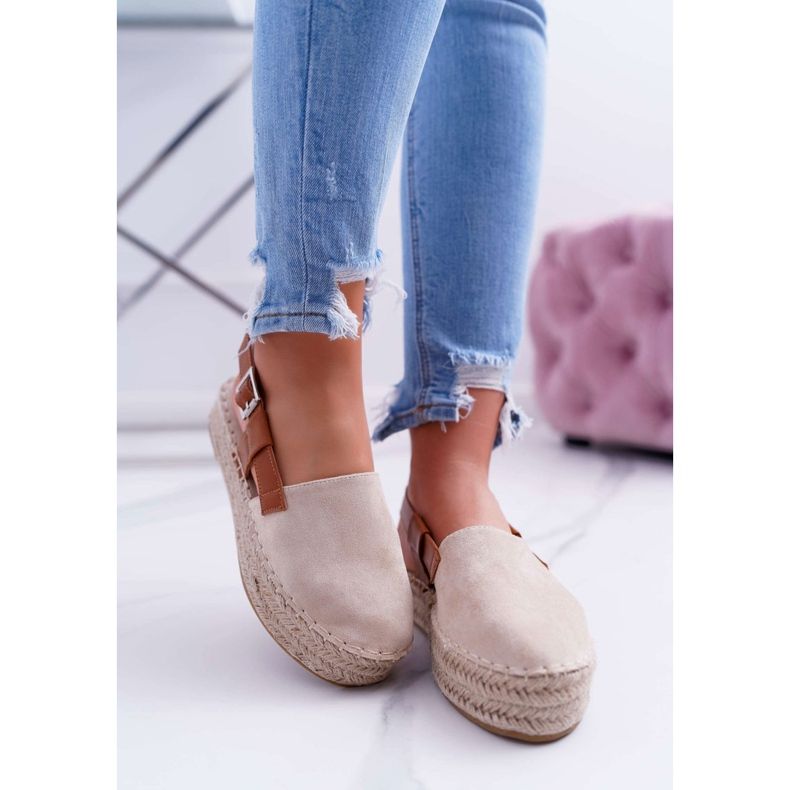 NFR Espadrilles Femme En Daim Sur Une Plateforme Parteno Beige 2