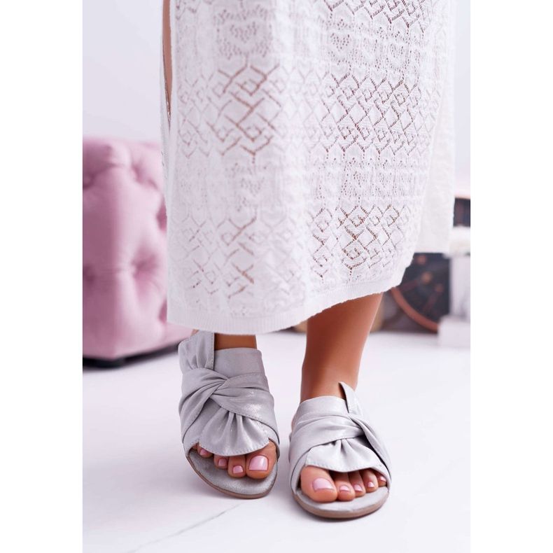 EVE Pantoufles pour femmes avec un nœud de siège gris 2