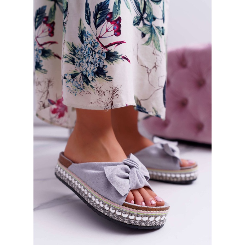 Chaussons Femme Nœud Semelle Épaisse Gris Milady 1