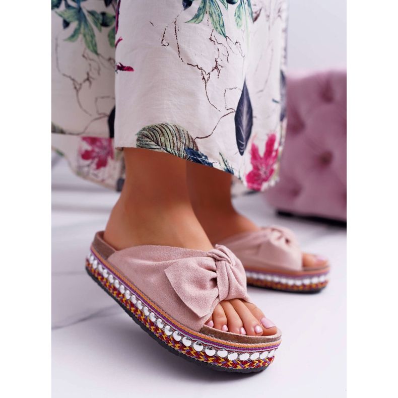 Chaussons Femme Semelle Épaisse Nœuds Rose Milady 1