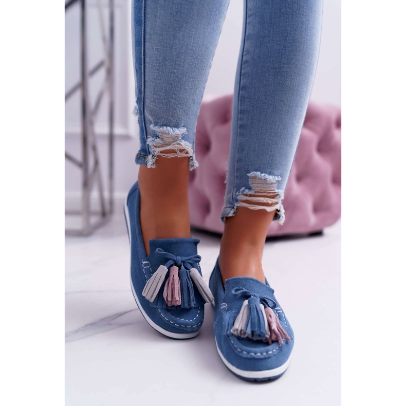 EVE Mocassins Femme, Cuir Suédé À Franges, Batist Bleu 2