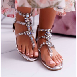 Sandales argentées pour femmes avec cristaux Ywen gris 2