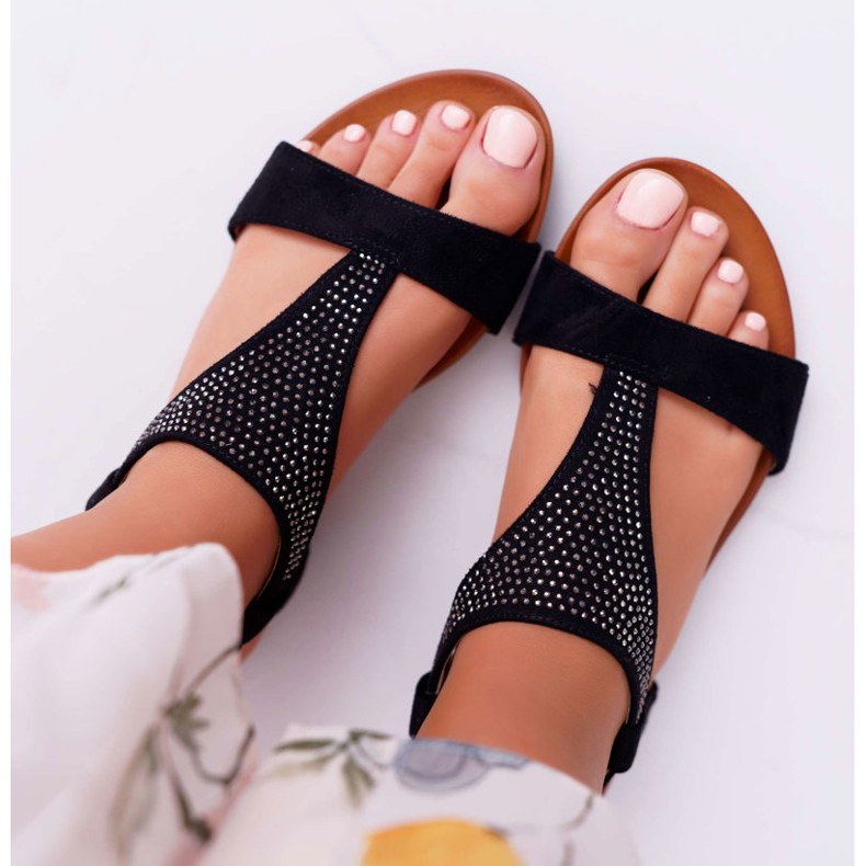 EVE Sandales Plates Femme Noir Sorsano le noir 1