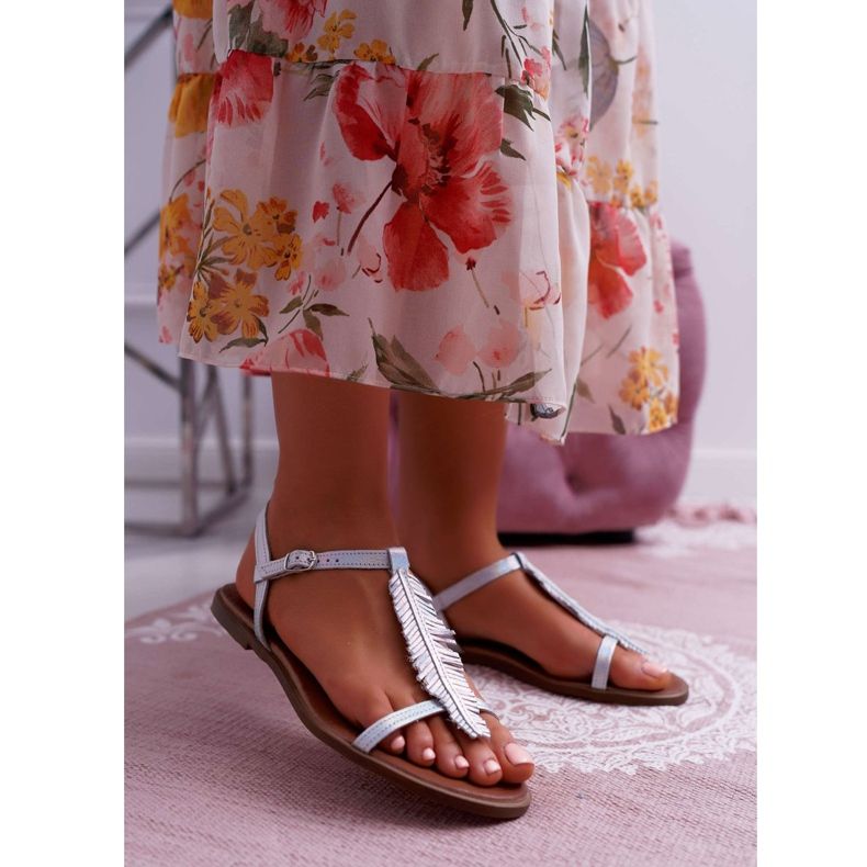 Sandales Femme Cuir Plat Argent Nicole 2383 gris 1