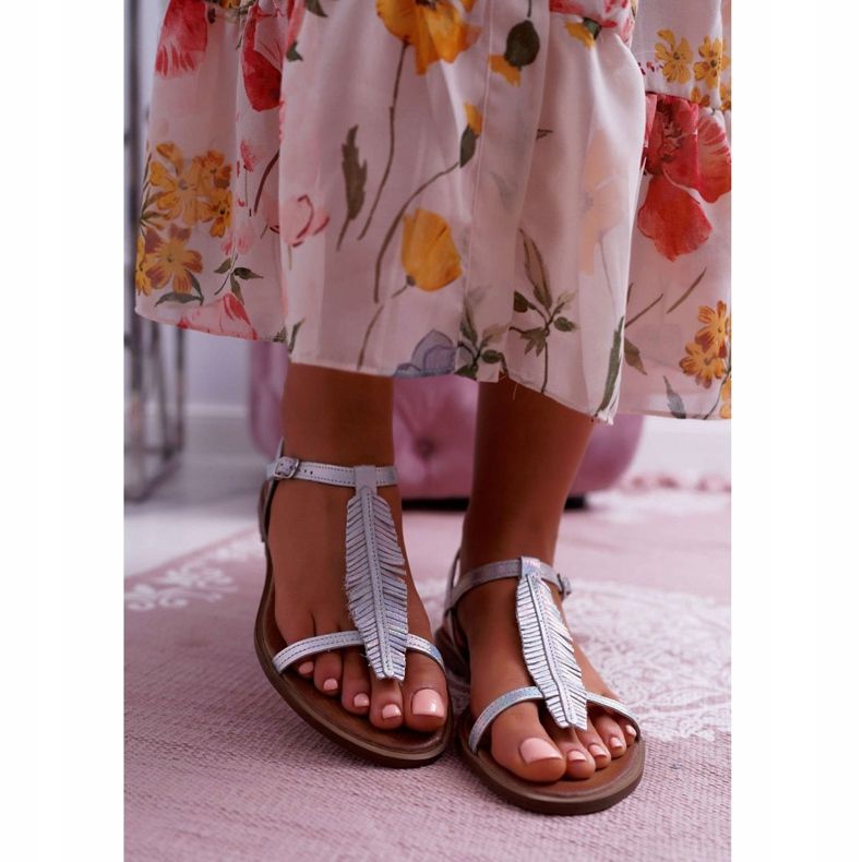 Sandales Femme Cuir Plat Argent Nicole 2383 gris 2