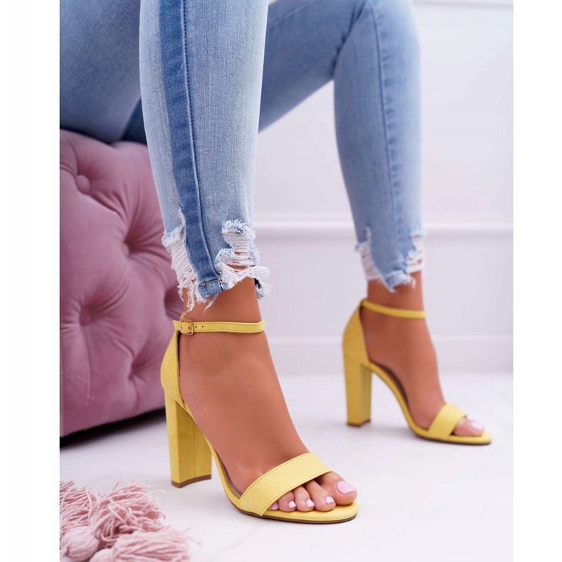 ADY Sandales À Talons Femme Daim Jaune Anastasie 1