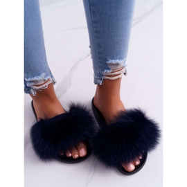 Chaussons Femme Fourrure Naturelle Naturis Bleu Marine 2