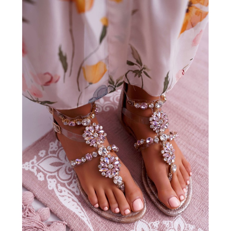 FRBS Sandales Plates Femme Avec Oxyde De Zirconium Champagne Karra brun 2