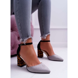 PS1 Escarpins Femme à Talons Léopard Gris Ferri brun le noir 2
