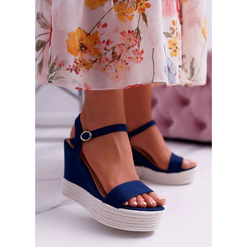 BUGO Sandales Compensées Femme Lin Bleu Marine Liviana 1