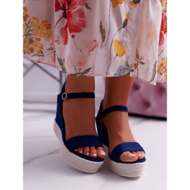 BUGO Sandales Compensées Femme Lin Bleu Marine Liviana 2