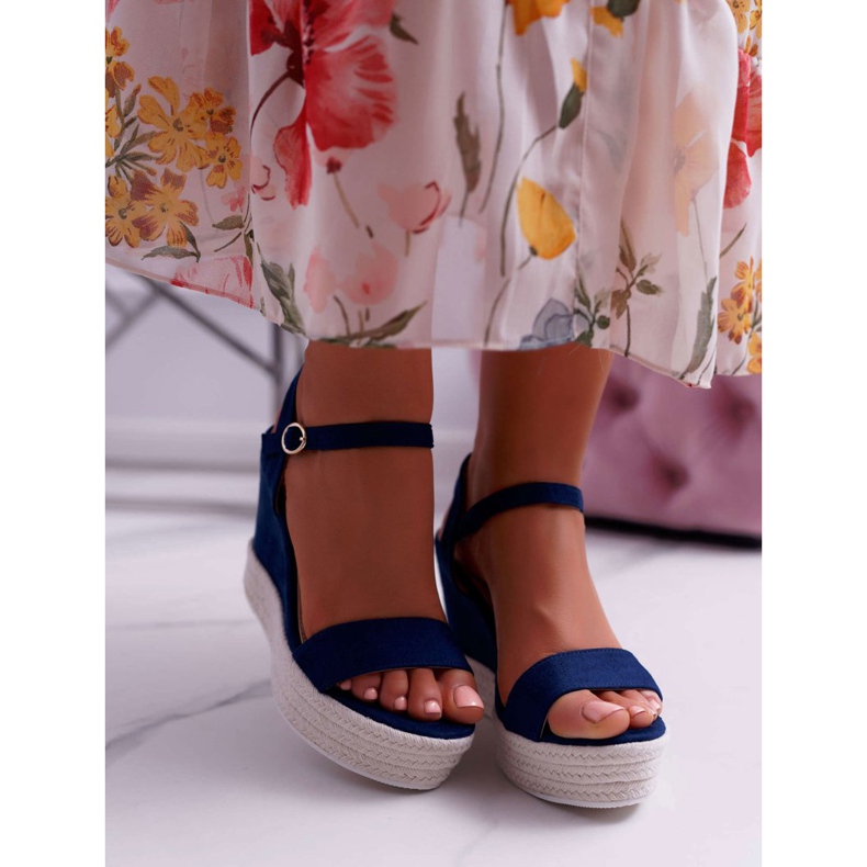 BUGO Sandales Compensées Femme Lin Bleu Marine Liviana 2