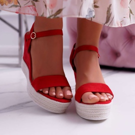 BUGO Sandales compensées pour femmes Lin Rouge Liviana 2